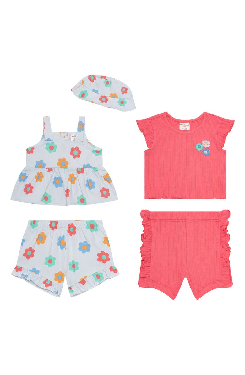 Petit Lem’s Mini Threads Babydoll Tank, T-Shirt, Shorts & Bucket Hat Set, Main, color, Flower