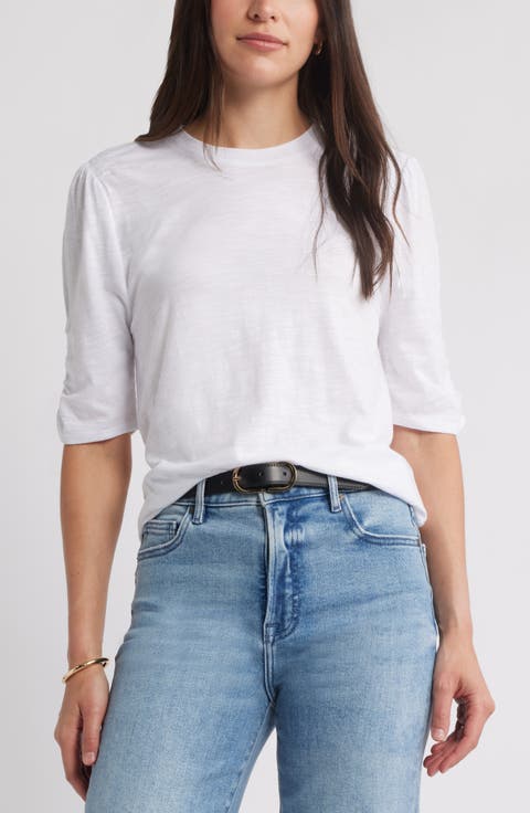 Puff Sleeve Cotton Blend T-Shirt