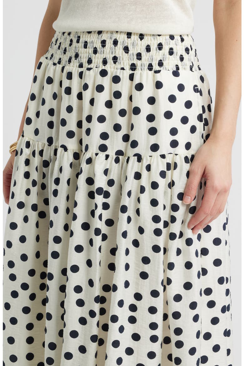 Tiered Print Midi Skirt, Alternate, color, IVORY- NAVY ANNIE DOT