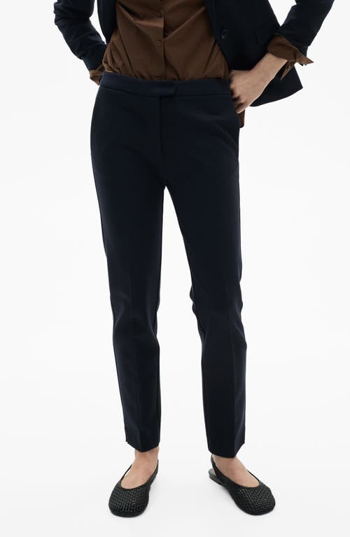 Mango Mid Rise Straight Leg Ponte Pants In Dark Navy