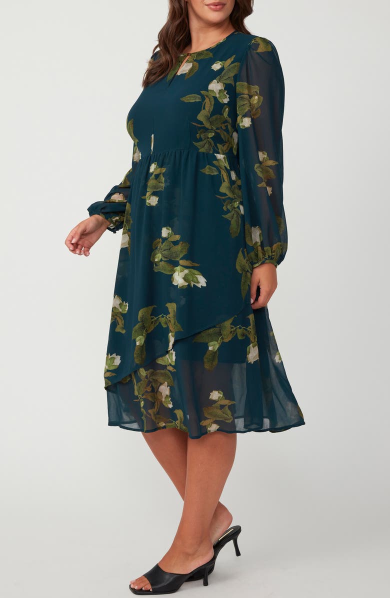 Estelle Summit Bloom Floral Asymmetric Long Sleeve Dress, Alternate, color,