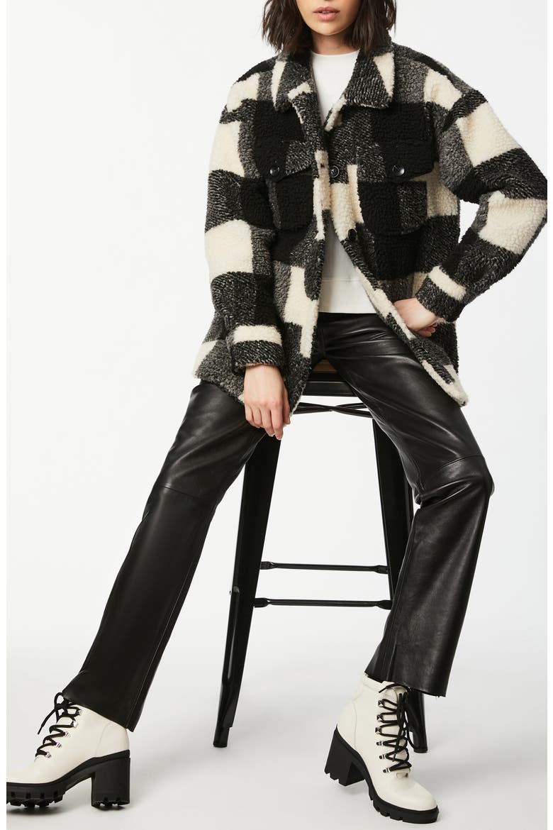Plaid Fleece Shirt Jacket, Alternate, color, BLACK/ WHITE