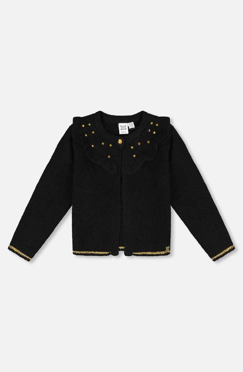 Deux par Deux Knitted Cardigan with Rhinestones, Main, color, Black