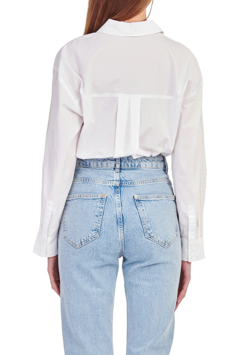 Eyelet Detail Cotton Button-Up Shirt, Alternate, color, WHITE