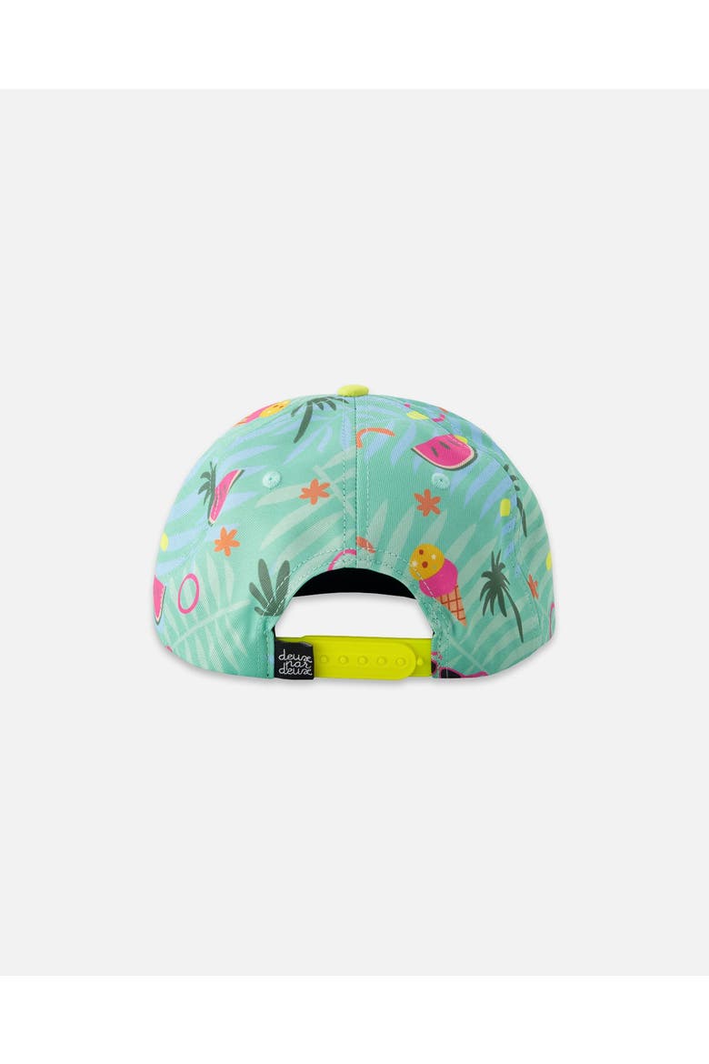 Girl Flat Brim Beach Cap, Alternate, color, Green Beach Print