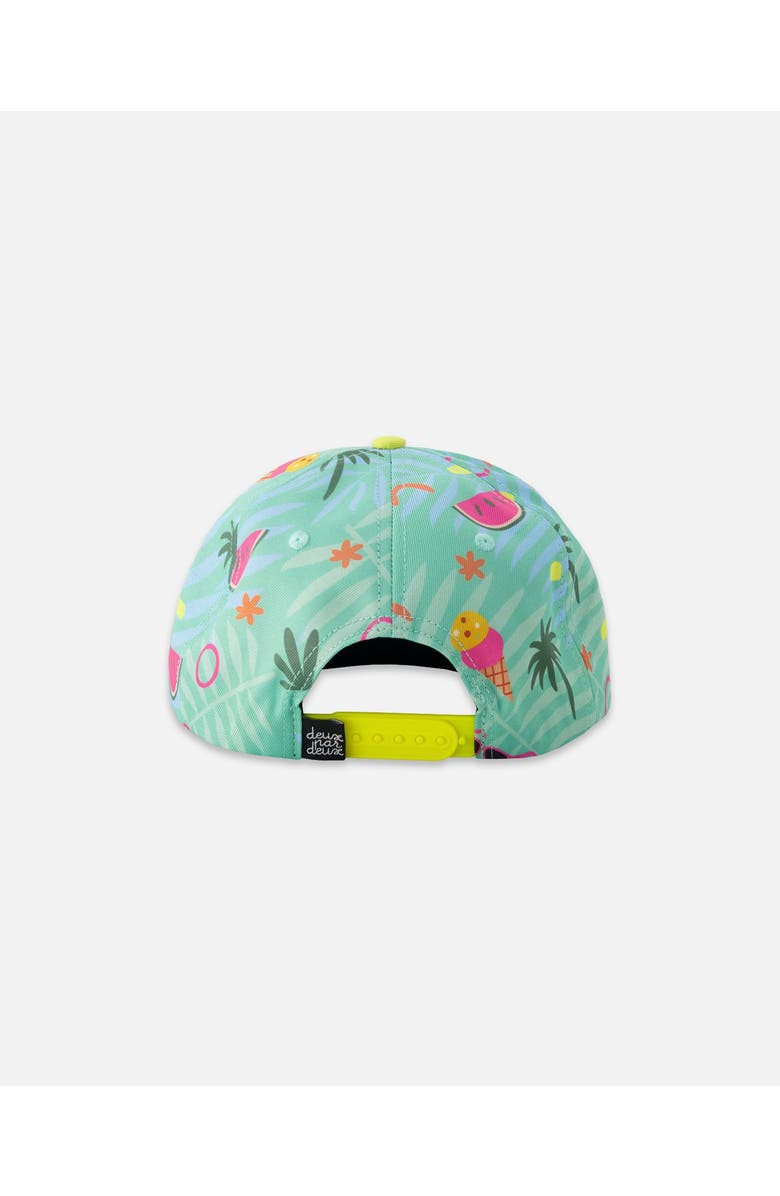 Deux par Deux Girl Flat Brim Beach Print Cap, Alternate, color, Green Beach Print