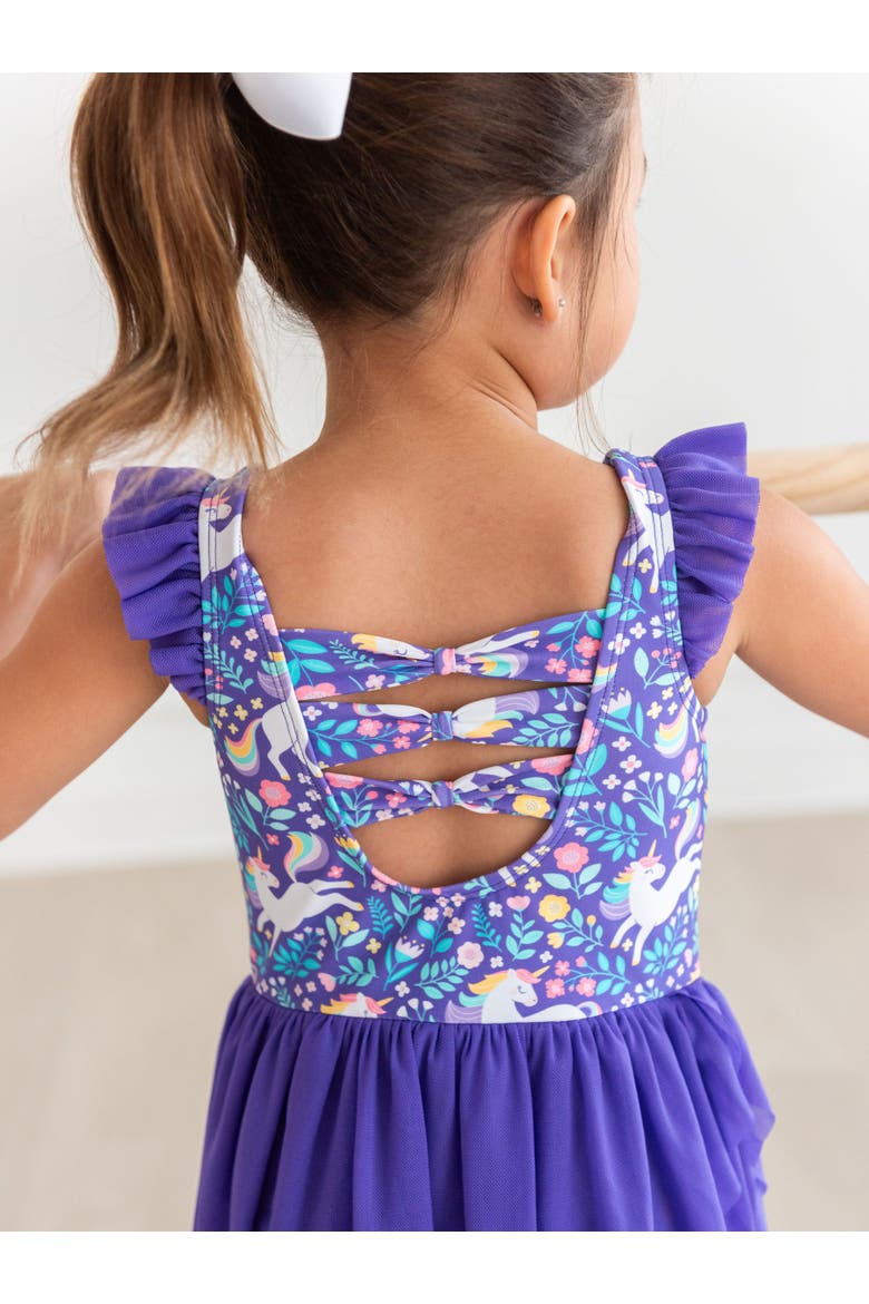 Girls Flutter Sleeve Leotard, Alternate, color, Unicorn Meadow