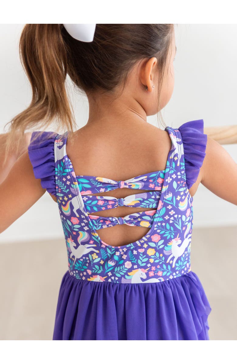 RuffleButts Girls Flutter Sleeve Leotard, Alternate, color, Unicorn Meadow