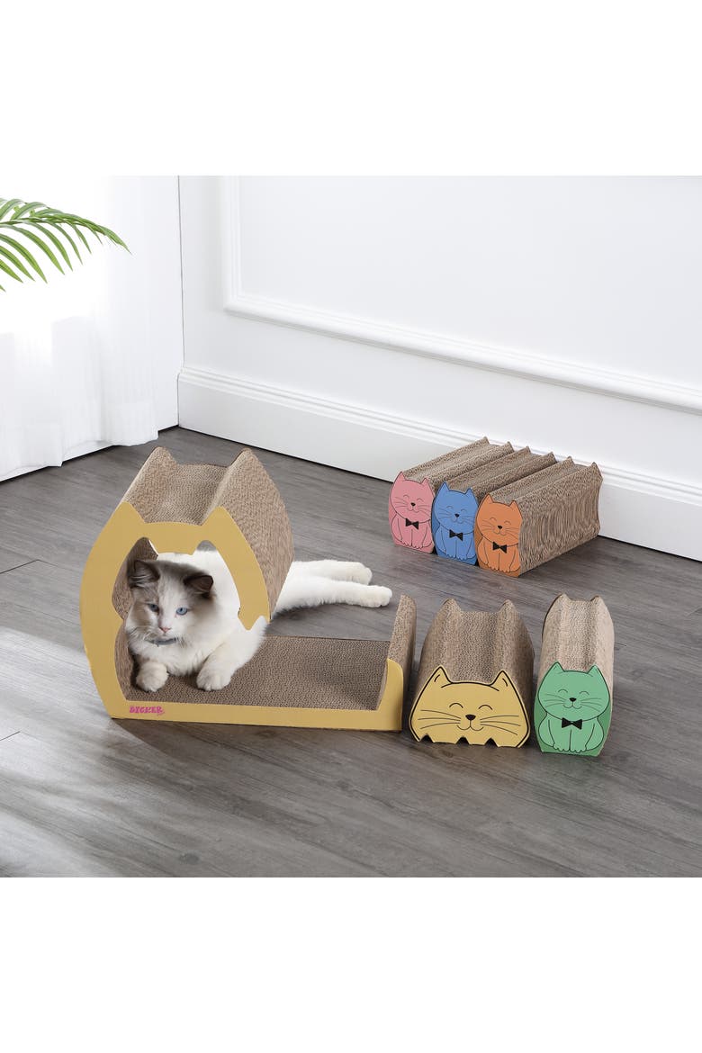 Kazoku Modern Cardboard 5-in-1 Family Cat Cave Scratcher with Catnip and Pull-Out Design, Alternate, color, Multi