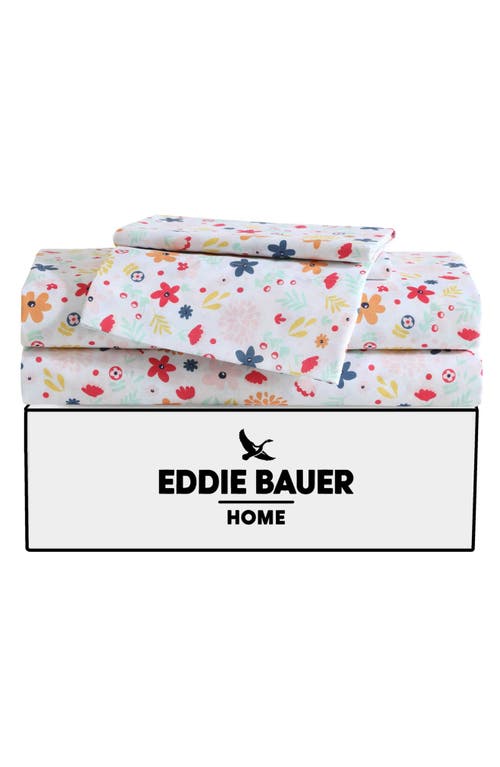 Eddie Bauer Colorful Floral Microfiber Sheet Set In White/pink/yellow