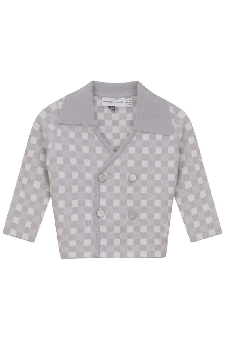 Checkered Double Breasted Knit Jacket, Main, color, Silver Grey