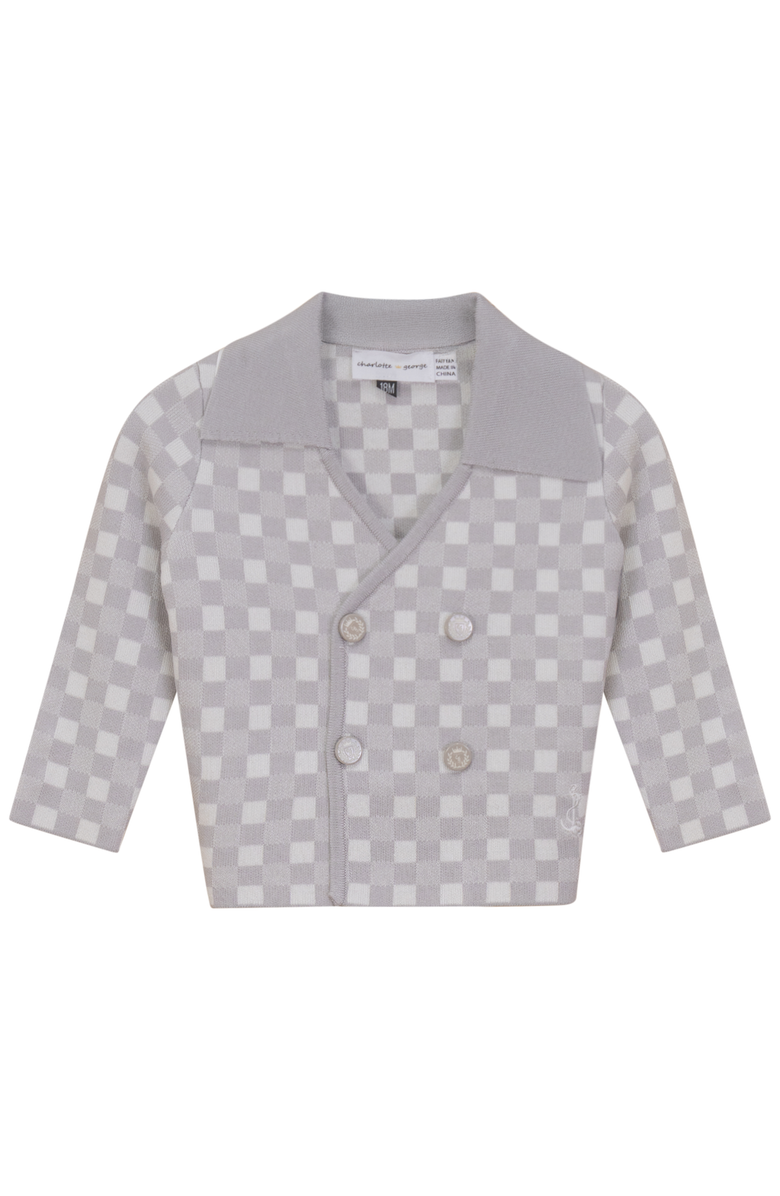 Charlotte & George Checkered Double Breasted Knit Jacket, Main, color, Silver Grey