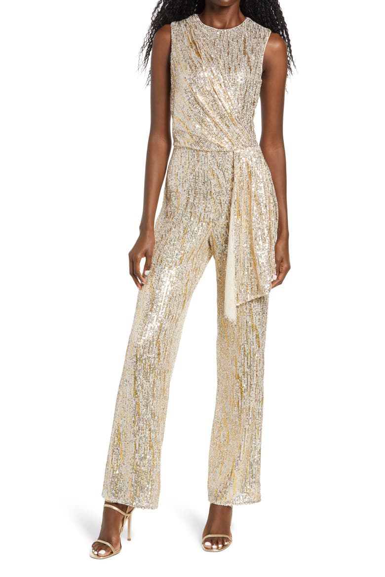 Briar Gold Foiled Sequin Sleeveless Jumpsuit, Main, color, SILVER/ GOLD