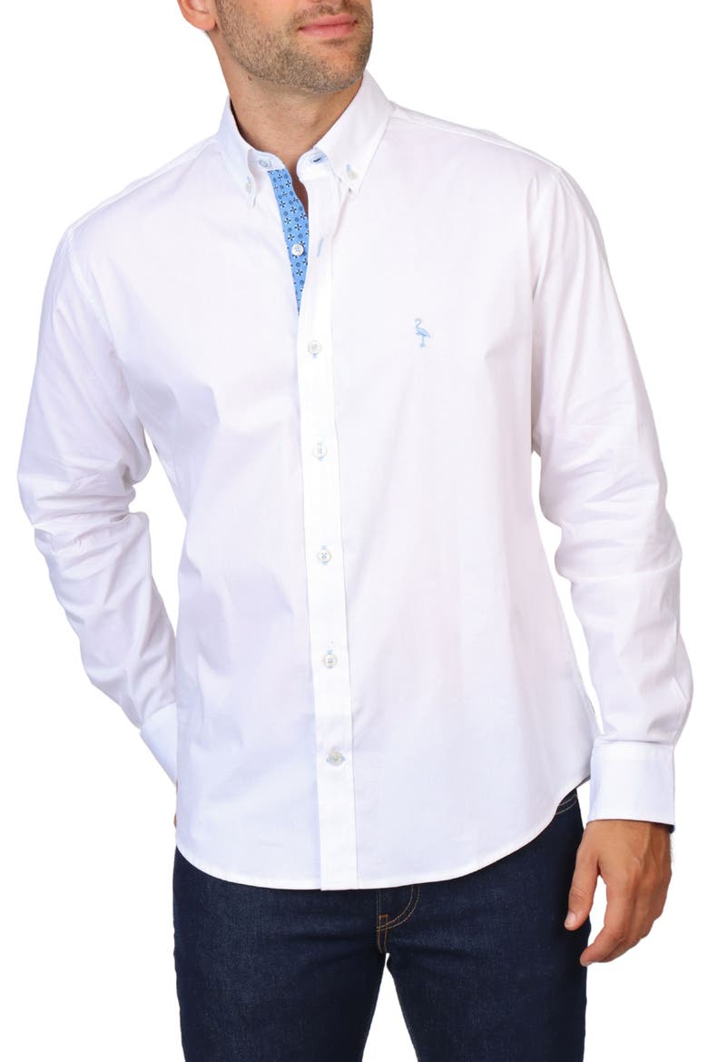 Solid Stretch Button-Down Shirt, Main, color, WHITE