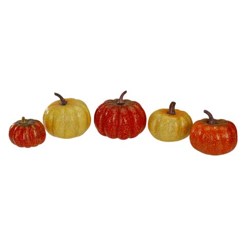 Crackled Glittered Mini Fall Harvest Pumpkins - 4" - Set of 5