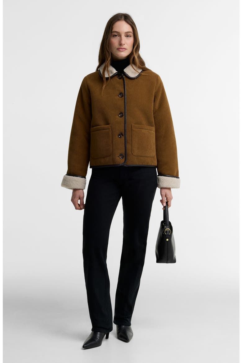 Penny Corduroy Jacket with Faux Shearling Trim, Alternate, color, TAN/ ECRU