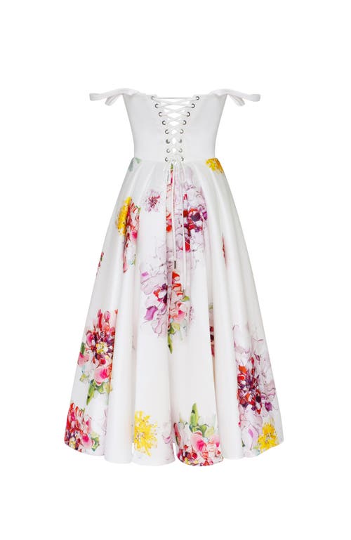 Milla Tea-length Ivory Floral Dress, Glow-up In Ivory Floral