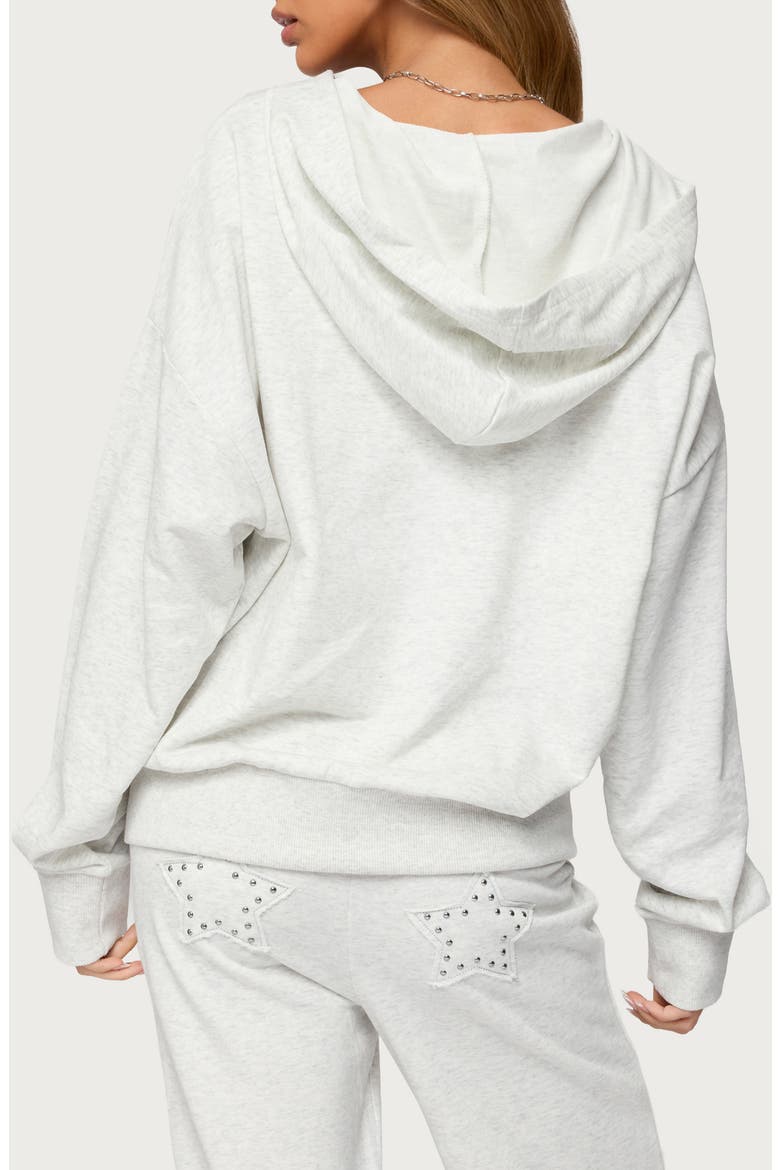 Briela Stud Detail Zip-Up Cotton Blend Hoodie, Alternate, color, GRAY-MELANGE