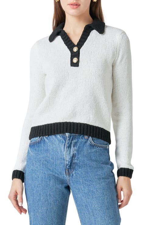Contrast Detail Polo Sweater