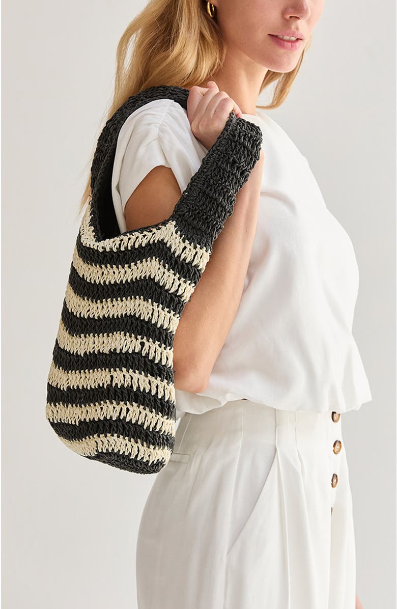CRESCENT Striped Weave Bag, Alternate, color, Black/White