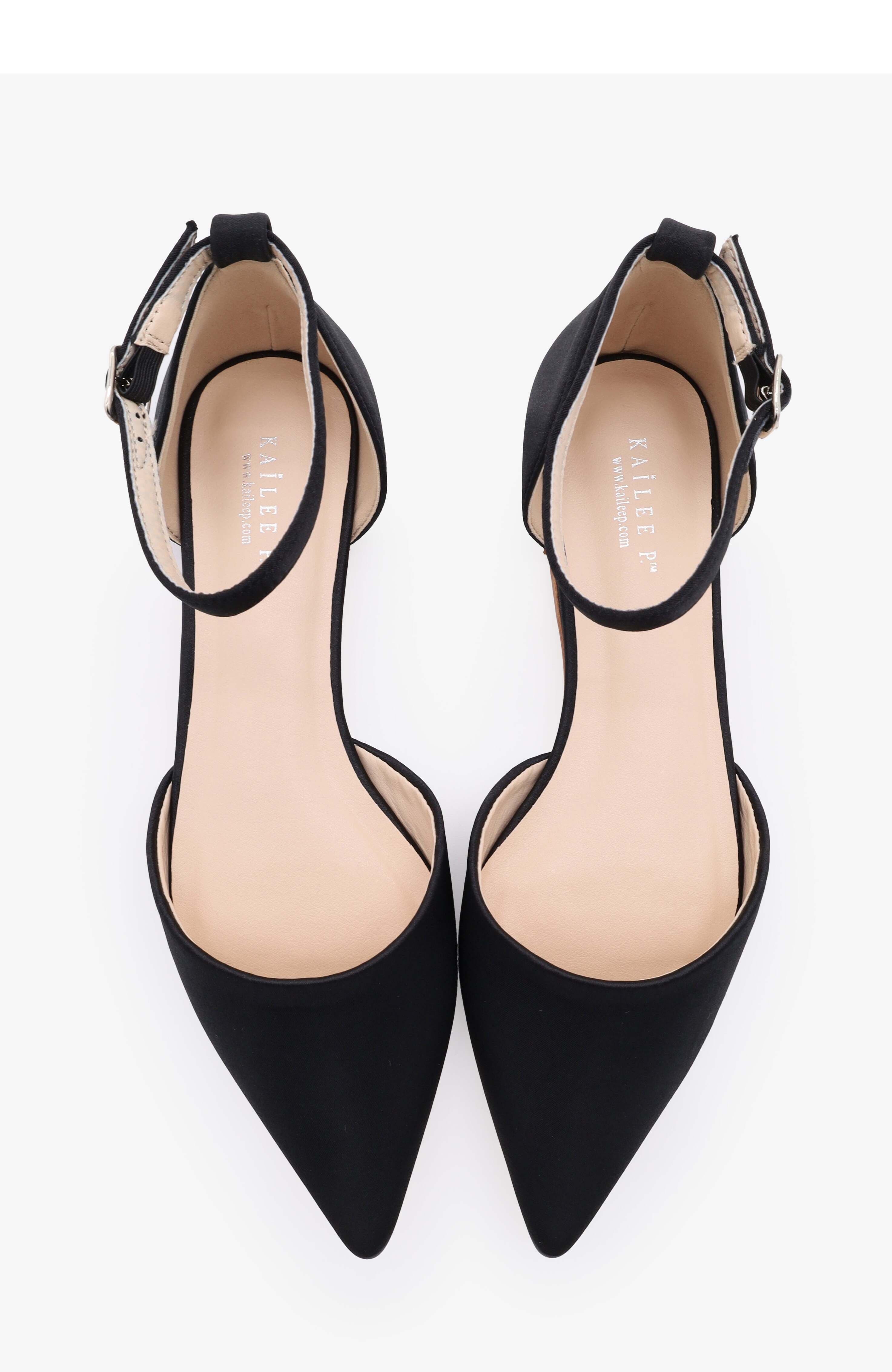 Kailee P Bella Satin Pointy Toe Flats with Ankle Strap, Alternate, color, Black