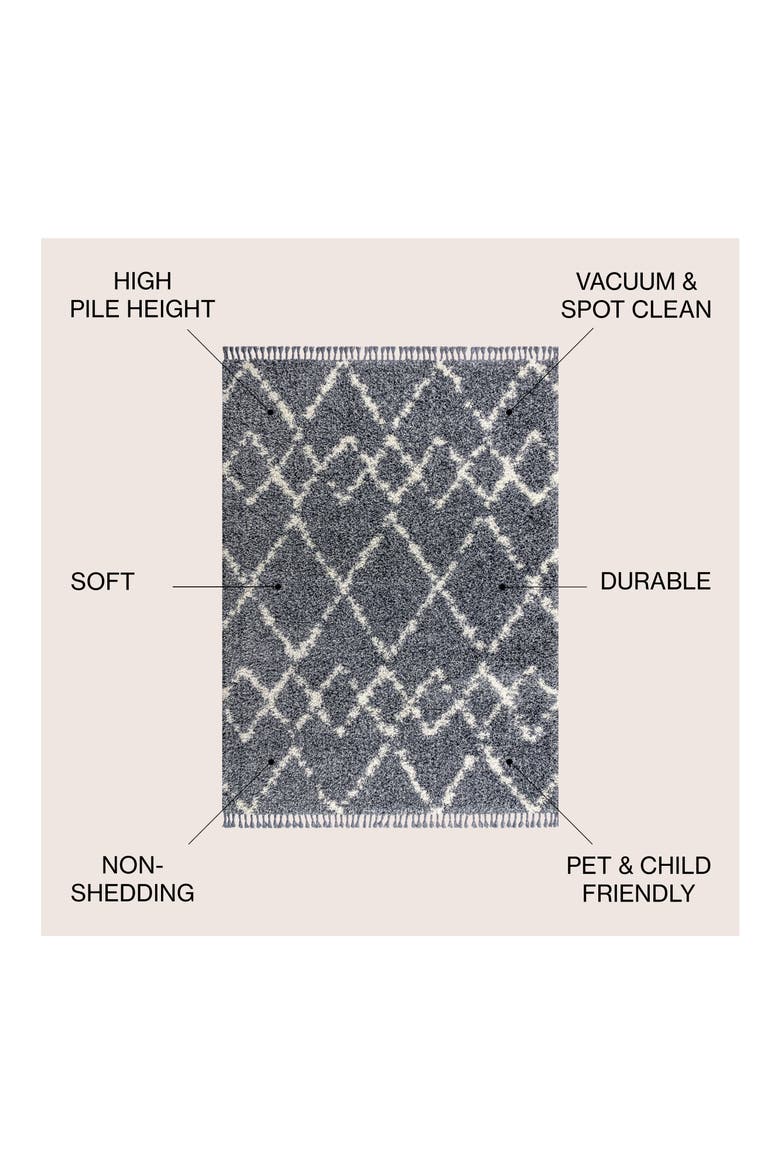 Mercer Shag Plush Tassel Moroccan  Geometric Trellis Area Rug, Alternate, color, Blue/Cream