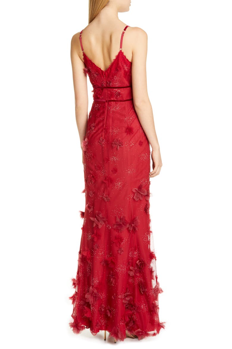 Floral Appliqué Trumpet Gown, Alternate, color, WINE