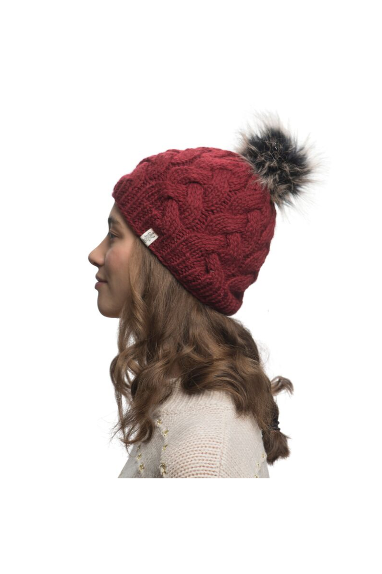 Boheme Cable Beanie w/ Faux Fur Pom, Alternate, color, Smoke