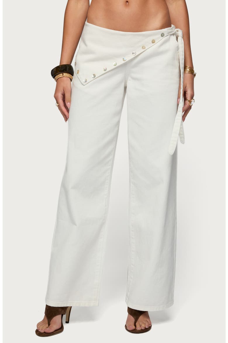 Button Foldover Low Rise Wide Leg Jeans, Main, color, OFF-WHITE