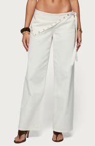 EDIKTED Button Foldover Low Rise Wide Leg Jeans