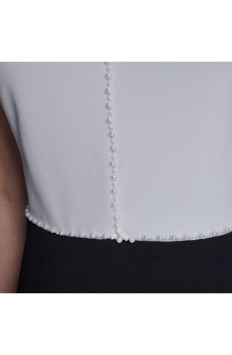 KARL LAGERFELD PARIS Faux Pearl Detail A-Line Dress, Alternate, color, Soft White/ Black