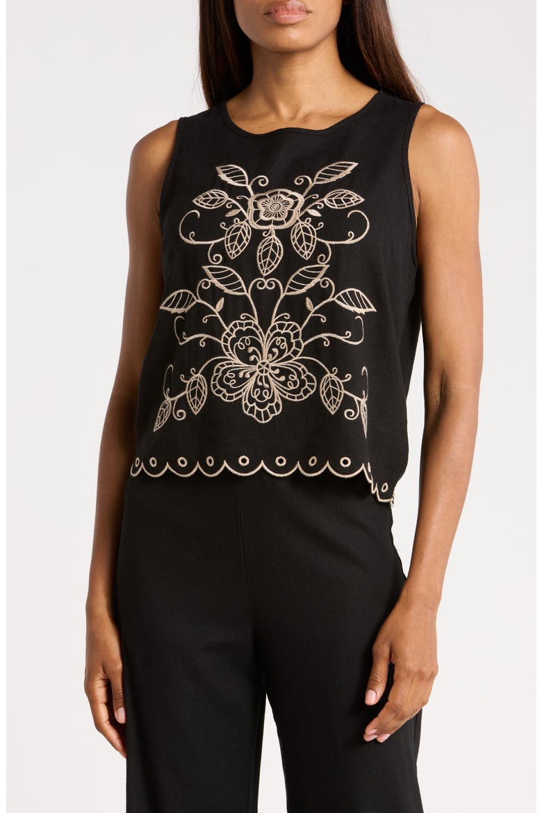 Embroidered Tank Top, Main, color, BLACK