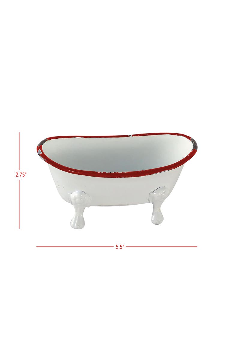 Red Distressed Rim White Enamel Bathtub Soap Dish, Alternate, color, White