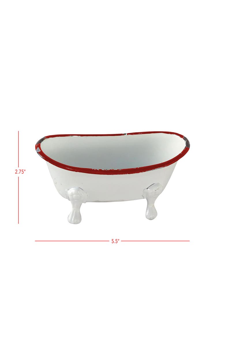 Foreside Home and Garden Red Distressed Rim White Enamel Bathtub Soap Dish, Alternate, color, White