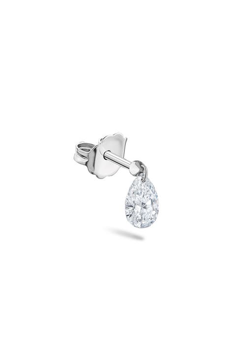 Floating Pear Diamond Charm Single Stud Earring