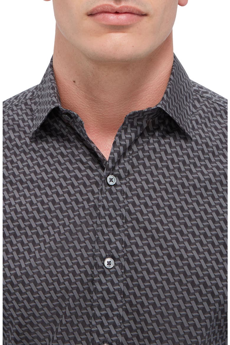 Axel Shaped Fit Basketweave Print Stretch Button-Up Shirt, Alternate, color, ANTHRACITE