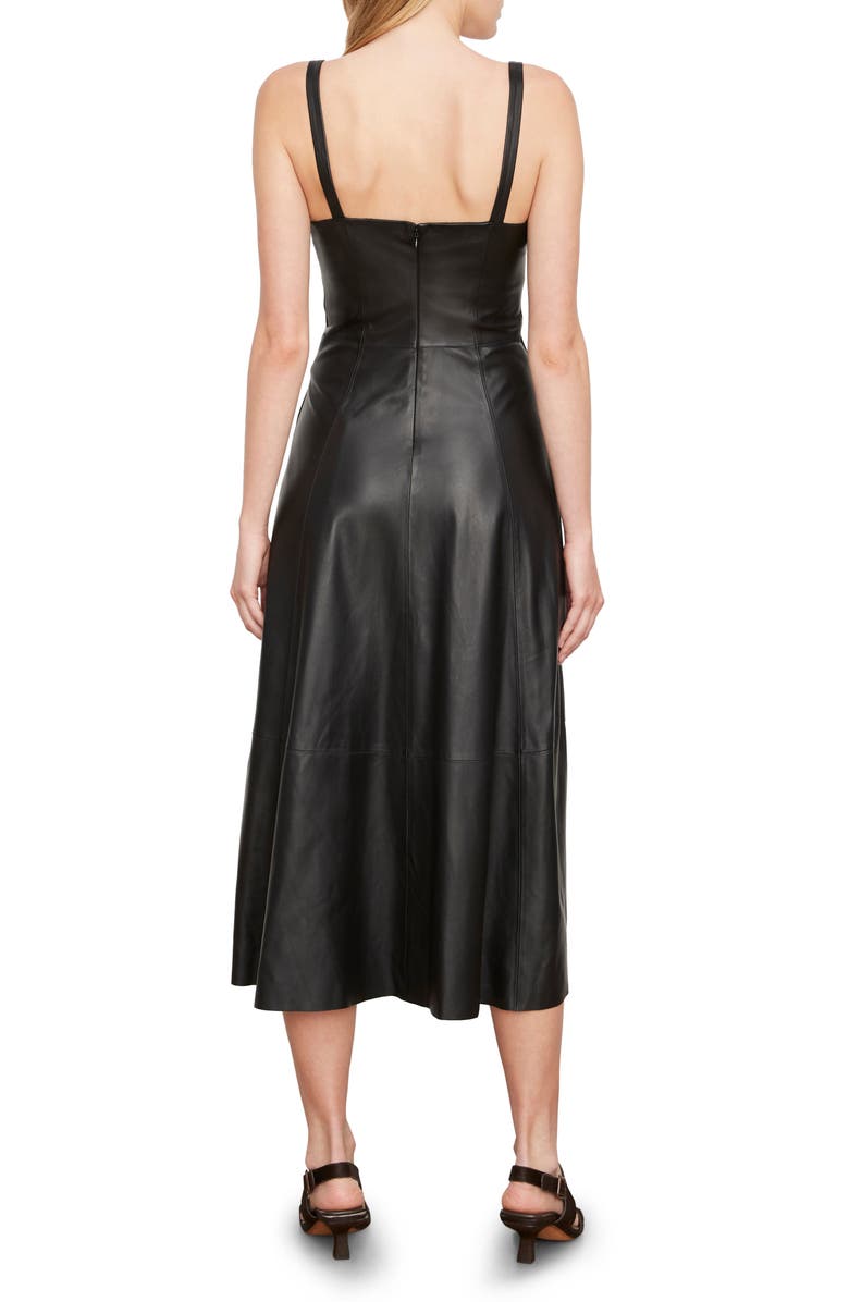 Vince Square Neck Leather A-Line Dress, Alternate, color, 