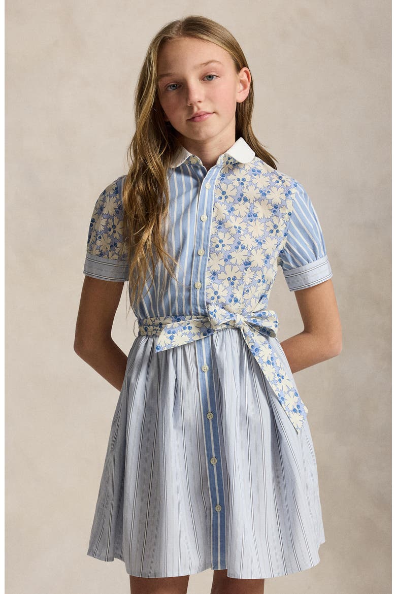 Kids' Mixed Print Cotton Shirtdress, Alternate, color, BLUE MULTI