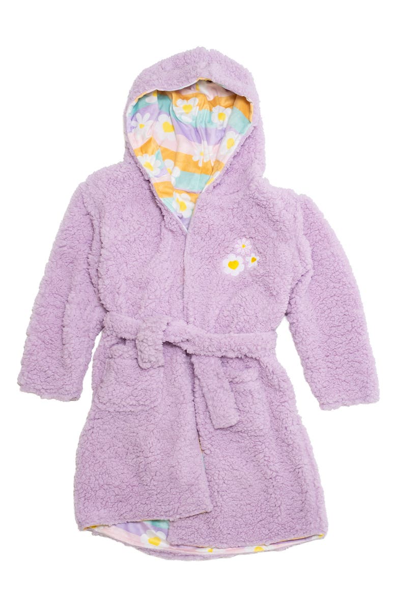 mimish Kids' Reversible Daisies Hooded Robe, Main, color, Orchid Bouquet