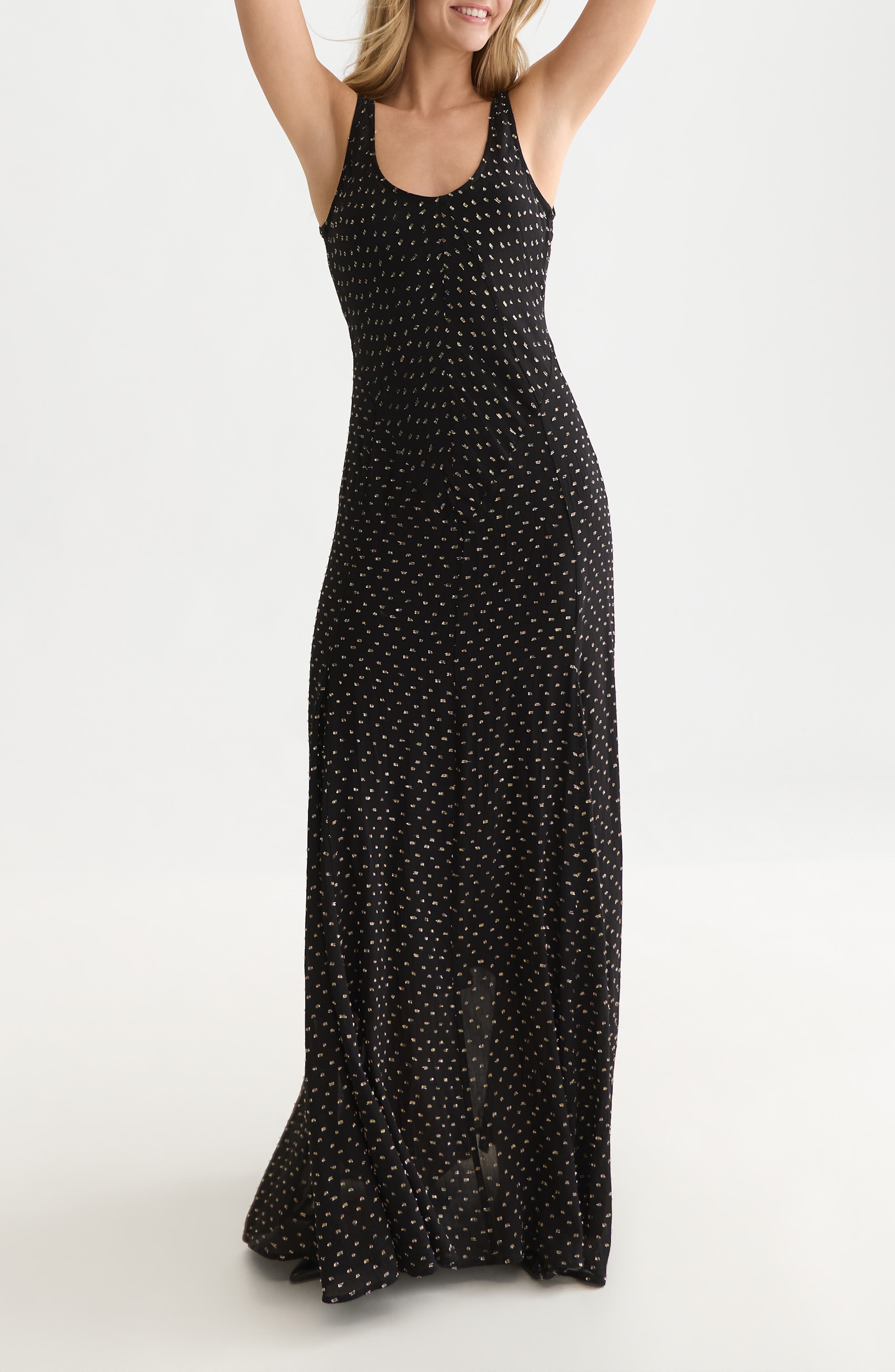 Scotch & Soda Metallic Dot Maxi Slipdress in Meteorite at Nordstrom, Size 38