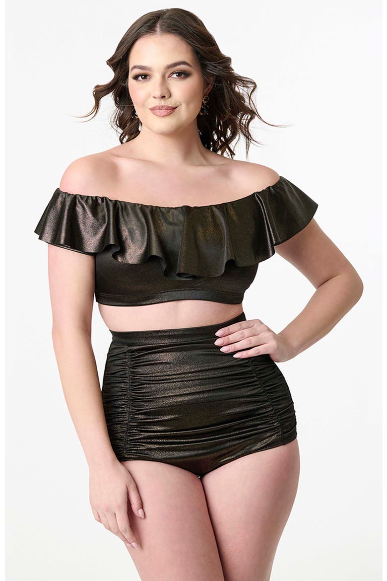 Ruffled Ramona Swim Top, Main, color, Black Gold Shimmer