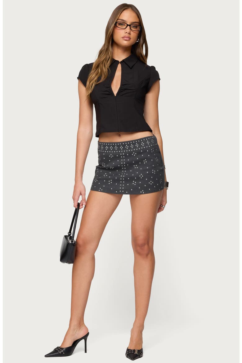 Reesa Stud Denim Miniskort, Alternate, color, DARK-GRAY