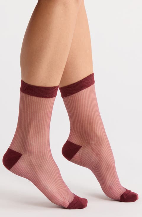 Vertical Stripe Sheer Crew Socks