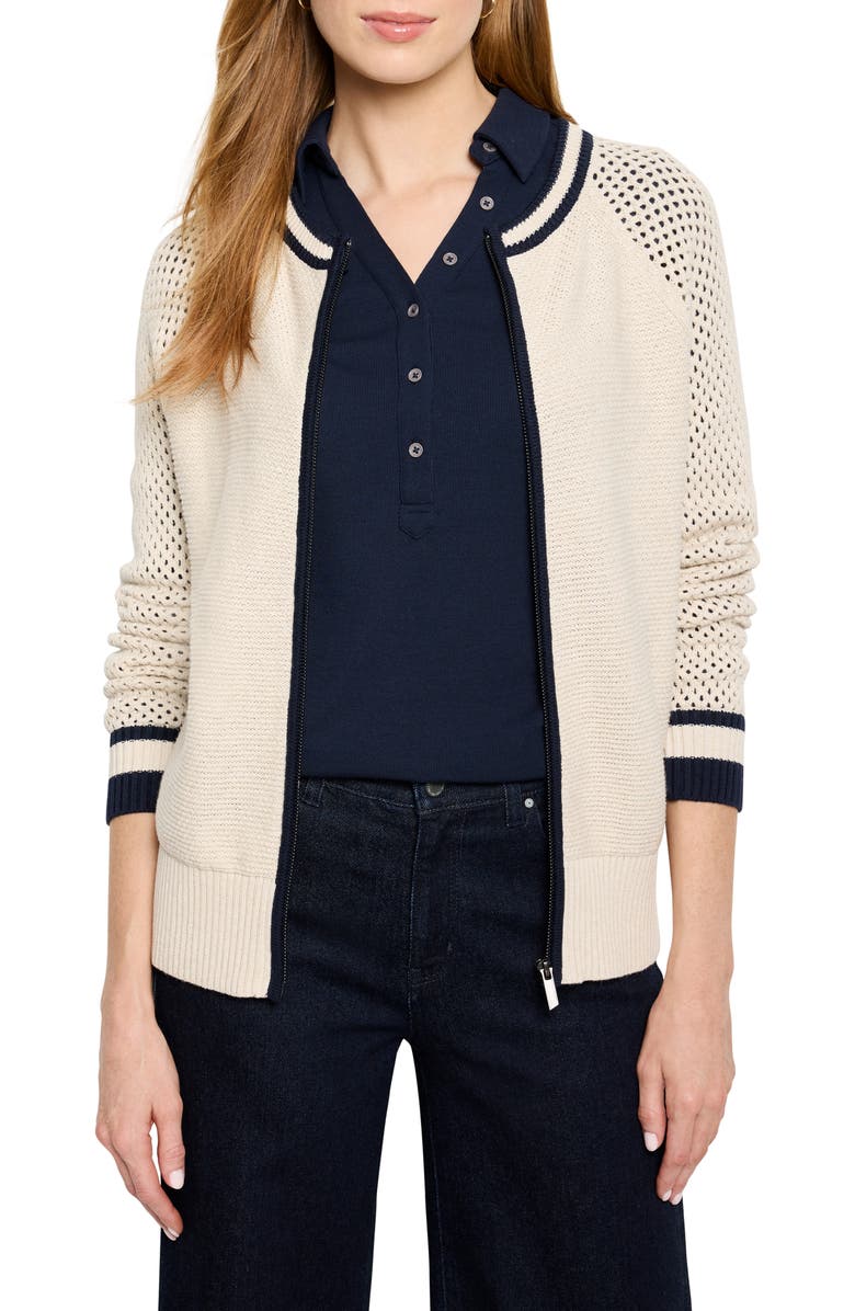 NIC+ZOE Open Stitch Front Zip Cotton Blend Cardigan, Main, color, Neutral Multi