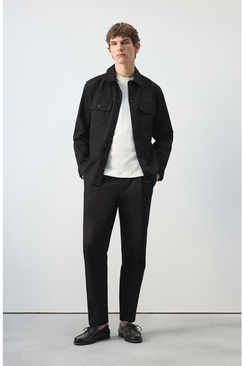 Pleated Cotton Straight Leg Pants, Alternate, color, BLACK