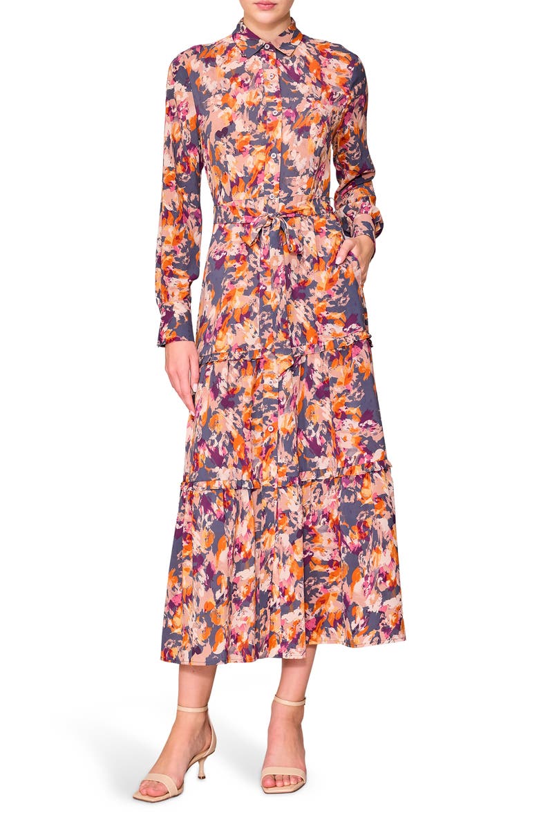 MELLODAY Long Sleeve Midi Shirtdress, Main, color,