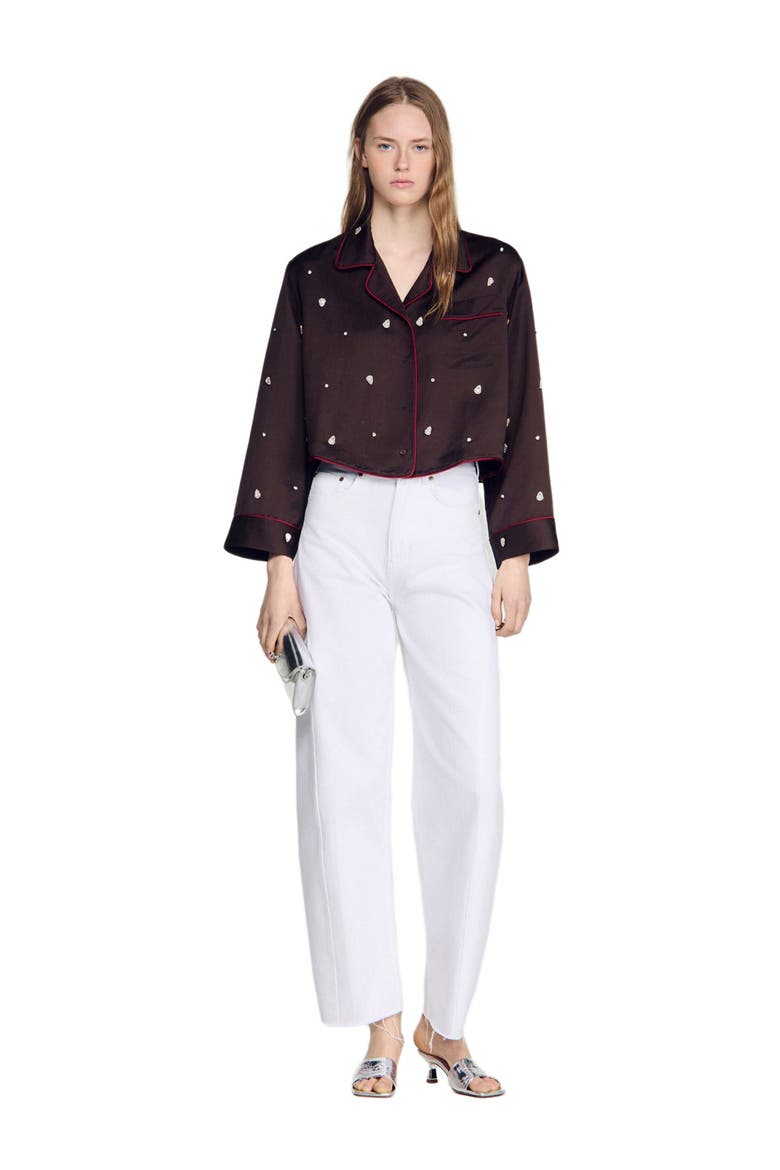 Shirt with beads and rhinestones, Alternate, color, Brown
