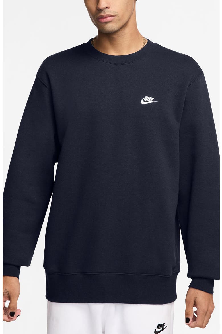 Club Brushed Fleece Crewneck Sweatshirt, Main, color, OBSIDIAN/ WHITE