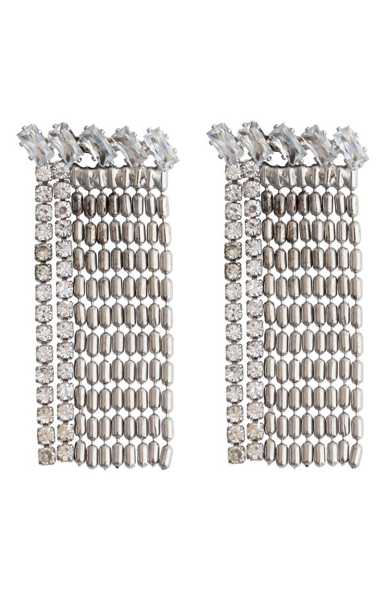 Panacea Crystal & Ball Chain Fringe Drop Earrings, Main, color, Silver
