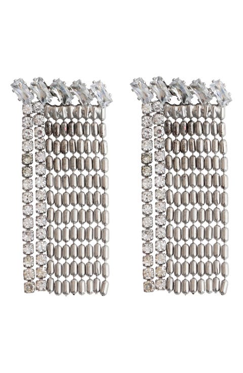 Crystal & Ball Chain Fringe Drop Earrings